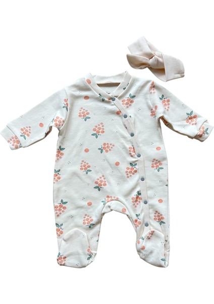 Üzüm Desenli Bandanalı Kız Bebek Tulum Seti