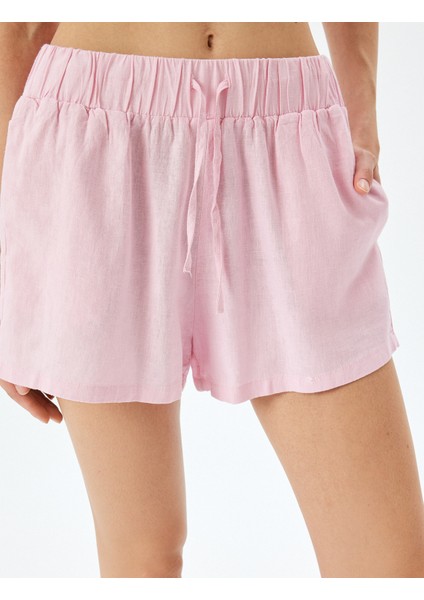 Beli Bağcıklı Cepli Viskon Keten Karışımlı Şort indirimleri