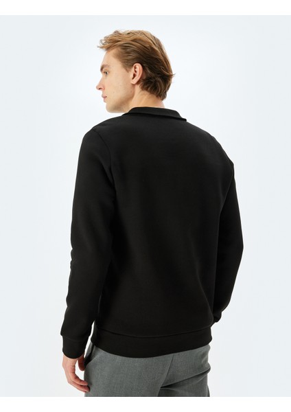 Uzun Kollu Pamuk Karışımlı Basic Yarım Fermuarlı Sweatshirt