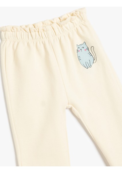 Jogger Eşofman Altı Kedi Baskılı Beli Bağcıklı Pamuklu modelleri