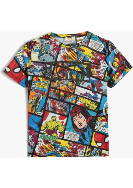 Marvel Baskılı T-Shirt Kısa Kollu Lisanslı Bisiklet Yaka