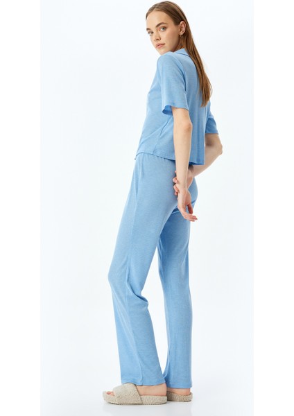 Gömlek Yaka Kısa Kollu Düğmeli Pijama Takımı