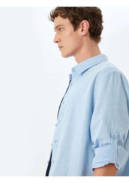 Uzun Kollu Pamuklu Kol Detaylı Klasik Gömlek