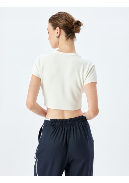Modal Kumaş Kısa Kollu V Yaka Crop T-Shirt