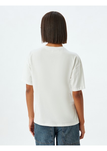 Oversize T-Shirt Kedi Baskılı Bisiklet Yaka Kısa Kollu Pamuklu