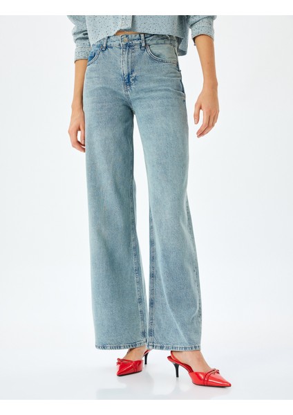 Normal Bel Geniş Paça Düğmeli Kot Pantolon - Wide Leg Jeans modelleri