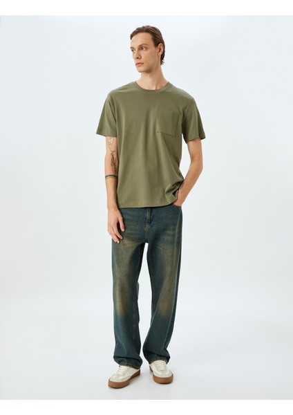 Bisiklet Yaka Kısa Kollu Cepli Pamuklu Basic T-Shirt