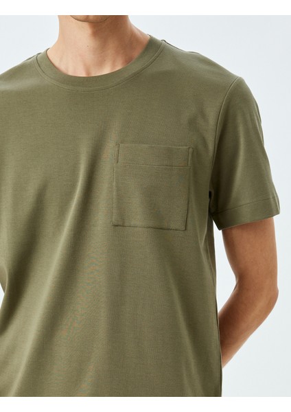 Bisiklet Yaka Kısa Kollu Cepli Pamuklu Basic T-Shirt indirimleri