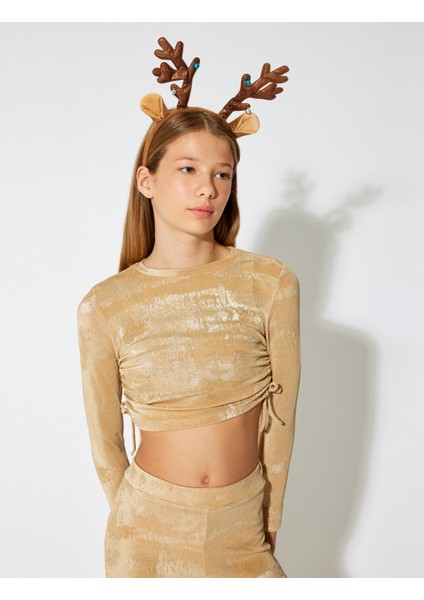 Parlak Bluz Yanları Büzgülü Bağlamalı Uzun Kollu Bisiklet Yaka fiyatları