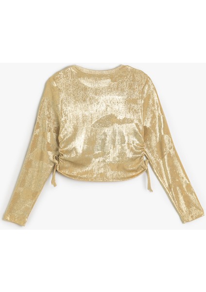 Parlak Bluz Yanları Büzgülü Bağlamalı Uzun Kollu Bisiklet Yaka fırsatları