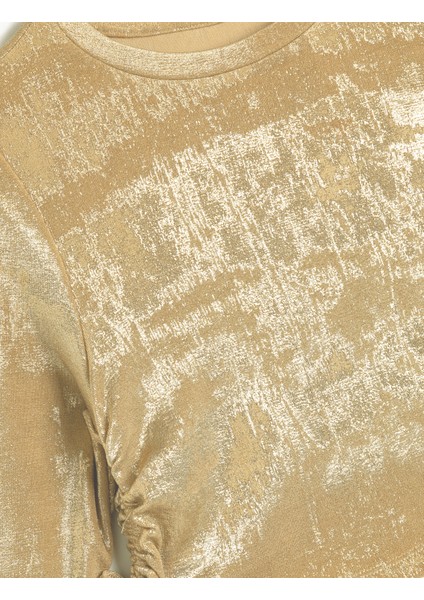 Parlak Bluz Yanları Büzgülü Bağlamalı Uzun Kollu Bisiklet Yaka indirimleri