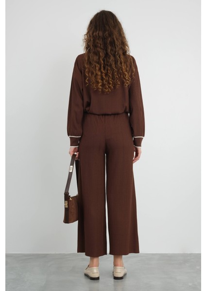 Şerit Detaylı Triko Pantolon Acı Kahve modelleri