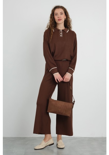 Şerit Detaylı Triko Pantolon Acı Kahve fırsatları