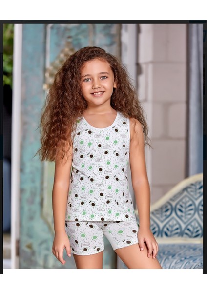 5515 Kız Çocuk Baskılı Atlet Boxer Takım 3 Lü Paket