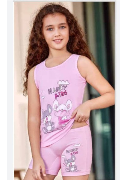 5569 Kız Çocuk Baskılı Atlet Boxer Takım
