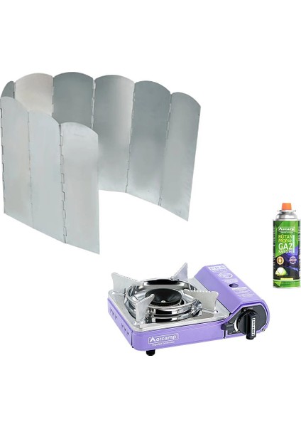 Tekli Mini Portatif Ocak Mor+1 Adet Kartuş Kts 227+9 Kanatlı Rüzgarlık ORC-014-C1
