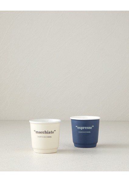 Phoebe New Bone China 2 Parça 2 Kişilik Espresso Fincan 90 ml Lacivert - Krem