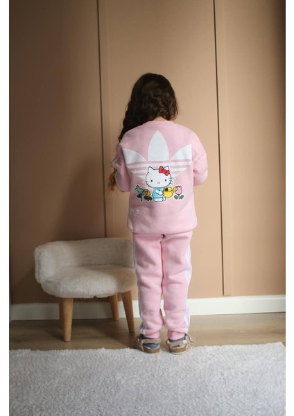 Sacro Kids Hello Kity Baskılı Eşofman-Sweatshirt 3 İplik Şardonlu Kışlık Kız Çocuk Takım