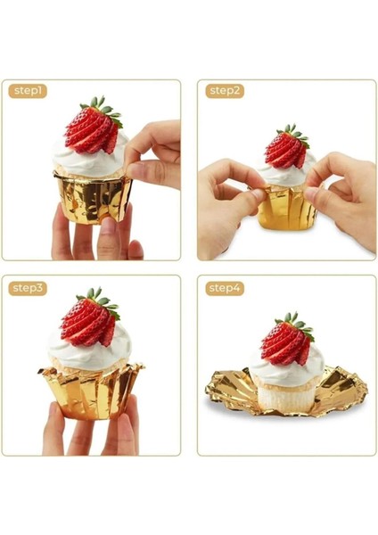 Gold Altınsarı Parlak Metalize 12\'li Fırına Girebilen Muffin Cupcake Kek Kalıbı Kabı Kapsülü