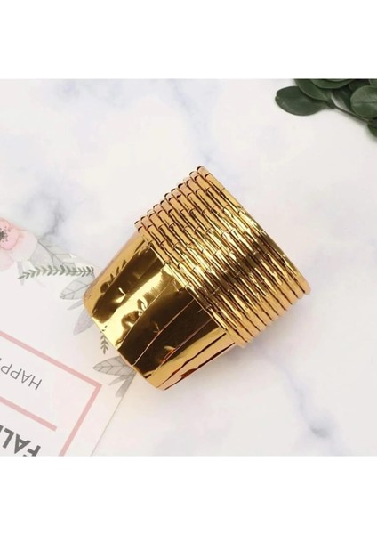 Gold Altınsarı Parlak Metalize 12\'li Fırına Girebilen Muffin Cupcake Kek Kalıbı Kabı Kapsülü