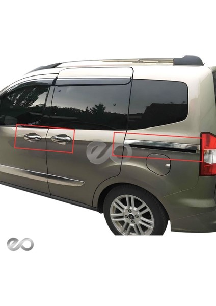 Ford Courier 3'lü Krom Set (Kapı Kolu+Ön Panjur+Sürgü Nikelaji) 2014-2018 Arası Uyumlu Paslanmaz Çelik