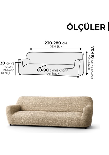 Lastikli Esnek ve Yıkanabilir 4 Kişilik Koltuk Örtüsü Çekyat Kanepe Kılıfı - Bej