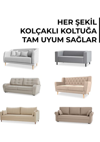Lastikli Esnek ve Yıkanabilir 3 Kişilik Koltuk Örtüsü Çekyat Kanepe Kılıfı - Bej