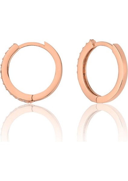925 Ayar Gümüş Yarım Tur Zirkon Taşlı 13 mm Halka Küpe-Rose fiyatları
