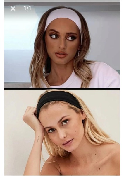 Kadın 2li Pamuklu Esnek Siyah,beyaz Saç Bant Seti