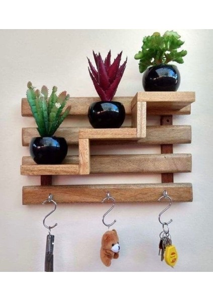 Anahtarlık Çiçeklik Merdiven Raf 40 cm 3 Kancalı