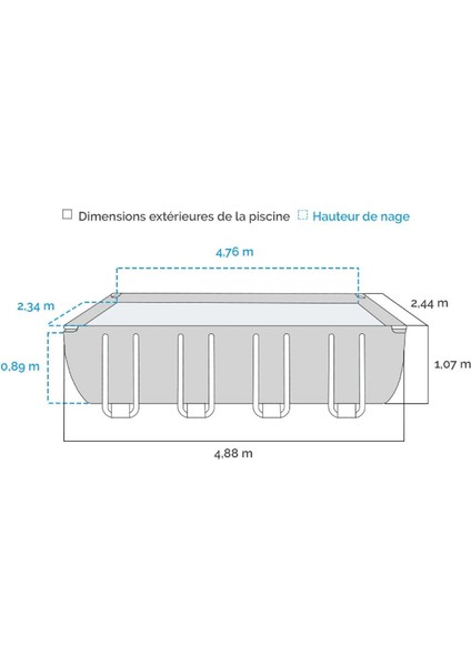 26792NP Dikdörtgen Prefabrik Aile Havuzu 488X244X107CM Merdiven + Örtü + Filtre Set