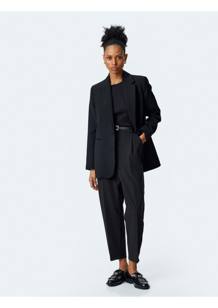 Yüksek Bel Cepli Rahat Kalıp Kumaş Pantolon