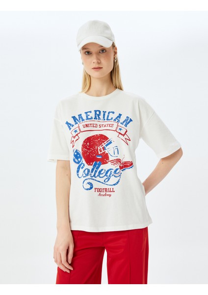 Kolej Baskılı Bisiklet Yaka Kısa Kollu T-Shirt