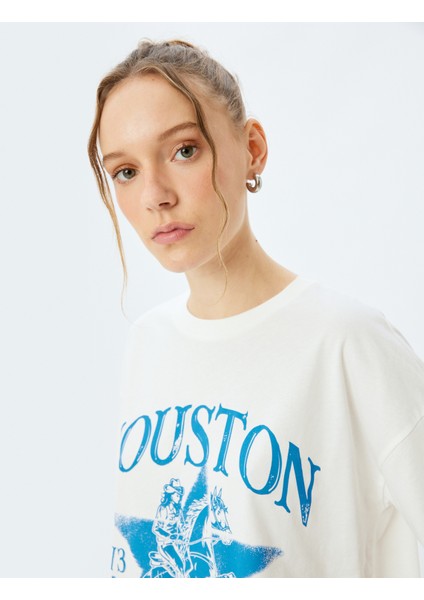 Slogan Baskılı Bisiklet Yaka Kısa Kollu T-Shirt