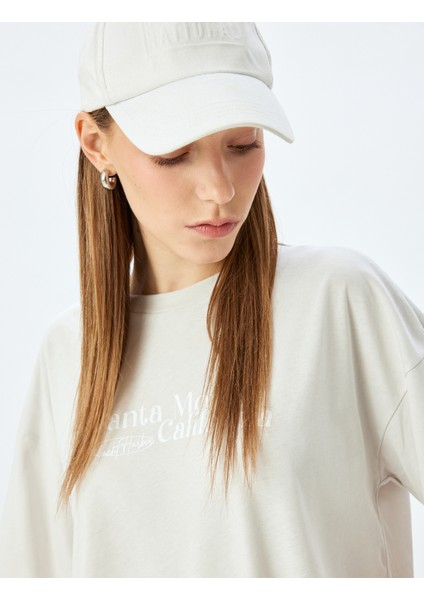 Arkası Baskılı Sloganlı Bisiklet Yaka Kısa Kollu Oversize T-Shirt