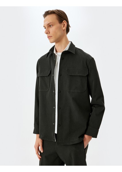 Çıtçıt Düğme Detaylı Viskon Karışımlı Kapaklı Cepli Gömlek Ceket modelleri