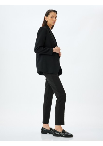 Slim Fit Düğme Detaylı Cepli Yüksek Bel Cigarette Kumaş Pantolon