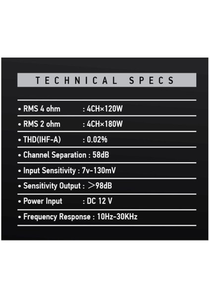 MS-KL120.4 Ab 4kanal Efsane Seri Oto Amfi Anfi 4ch-4 Ohm 120W-RMS -Rms 2 Ohm 4CH×180W Bas Kontrollü