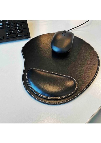 Bilek Destekli Mouse Pad - Dikişli Kaymaz Mouse Ped - Fare Pedi Kahverengi Mouse Pedi - Dikişli Oval Mouse Altlığı