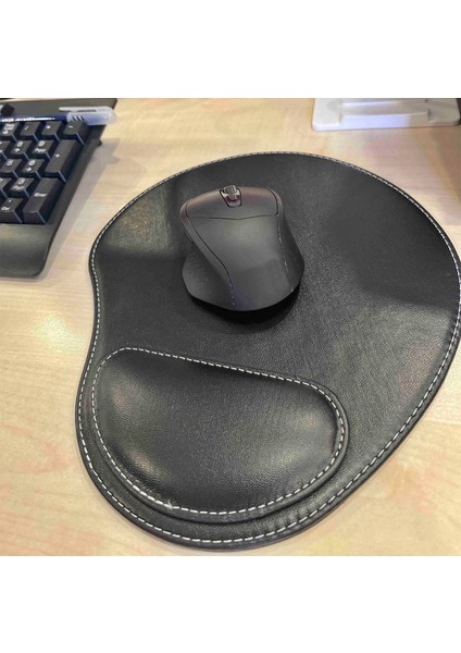 Bilek Destekli Mouse Pad - Dikişli Kaymaz Mouse Ped - Fare Pedi Kahverengi Mouse Pedi - Dikişli Oval Mouse Altlığı