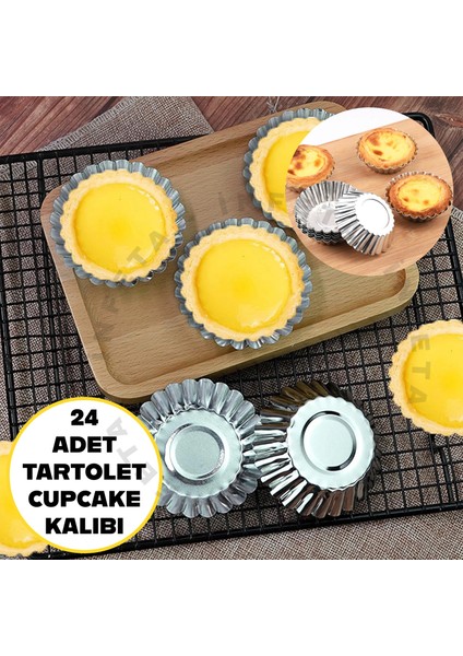 Paslanmaz Metal Yapışmaz Cupcake, Muffin, 24 Adet Kek Tartolet Kurabiye Kalıbı