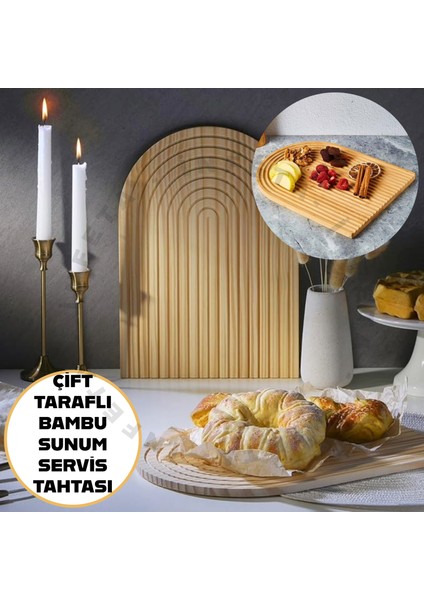 1 Adet Ahşap Bambu Gökkuşağı Sunum Tepsisi | Oyuklu Dekoratif Kesme ve Sunum Tahtası