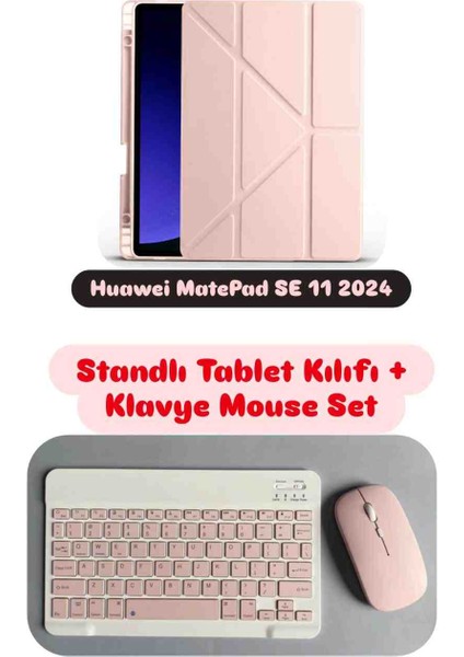 Huawei Matepad Se 11 2024 Uyumlu Standlı Tablet Kılıfı ve Bluetooth Klavyeli Mouse Set Case