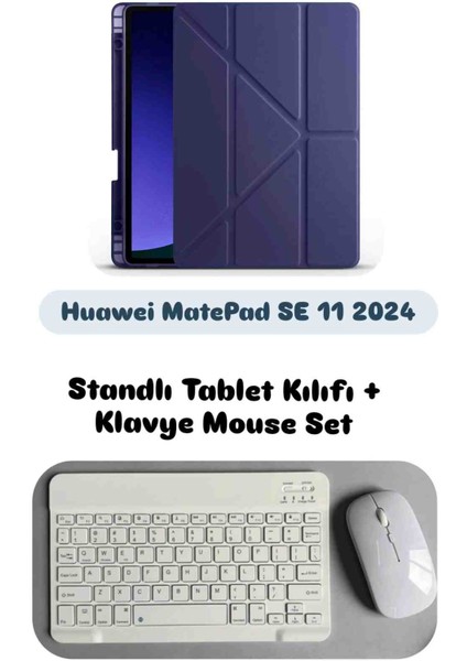 Huawei Matepad Se 11 2024 Uyumlu Standlı Tablet Kılıfı ve Bluetooth Klavyeli Mouse Set Case