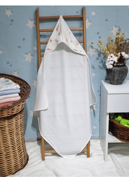 2 Kat Bürümcük Müslin Kumaş Bebek Kundak Havlu & Bebek Bornoz (80 x 80 Cm)