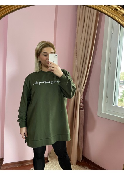 Gokilibutik Kadın Haki Büyükbeden Sweatshirt