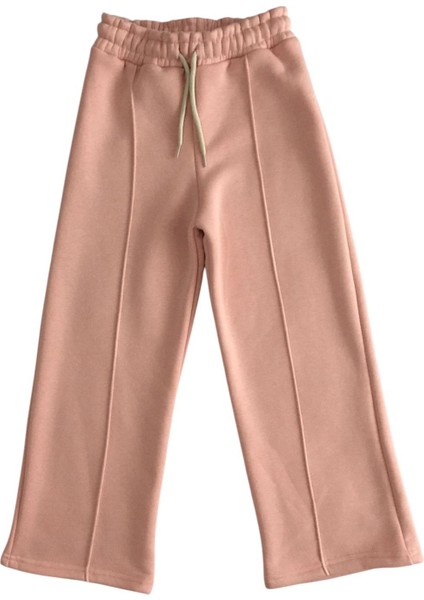 Kız Çocuk Pamuklu Bebe Yaka Dantel ve Gül Detaylı Pembe Sweatshirt Geniş Paça Eşofman Alt Üst Takım modelleri