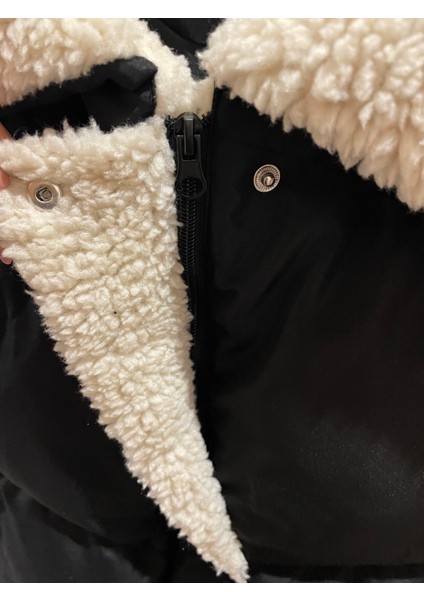 Siyah Peluş Detaylı Şişme Mont indirimleri