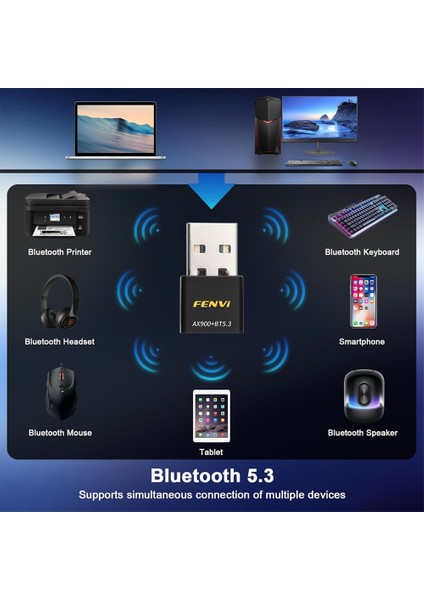 Wifi-6 Wifi+Bluetooth 5.3 Adaptörü CE Sertifikalı Yüksek Çekim Düşük Gecikme Süper Hızlı Çift Bant 900Mbps/5Ghz/2.4Ghz