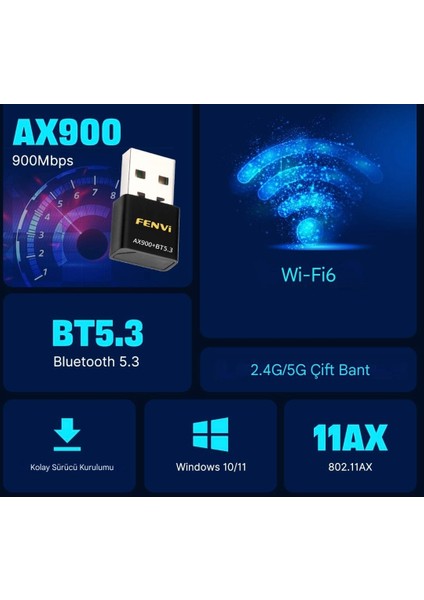 Wifi-6 Wifi+Bluetooth 5.3 Adaptörü CE Sertifikalı Yüksek Çekim Düşük Gecikme Süper Hızlı Çift Bant 900Mbps/5Ghz/2.4Ghz